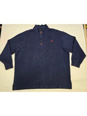 Polo Ralph Lauren Mens Navy Blue 1/4 Zip Pullover Sweater Size 3XB Big 100% Cott